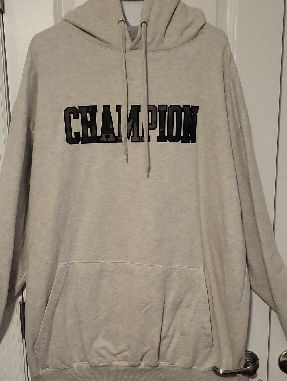 Men's Champion Light Gray Hoodie with Black Logo